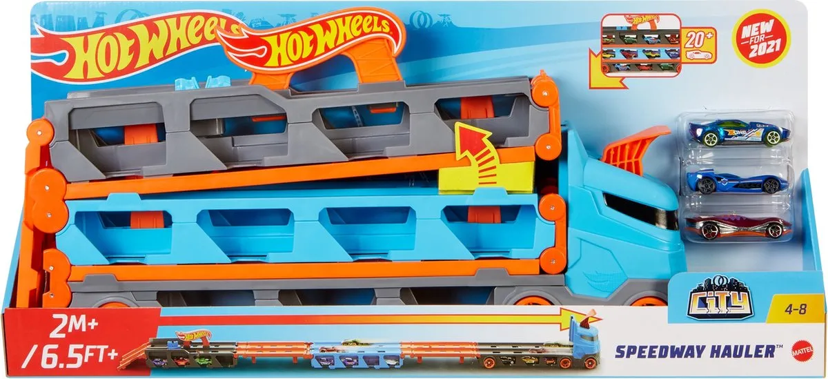 Hot Wheels Speedway Transportwagen - Vrachtwagen en Racebaan in-één speelgoed