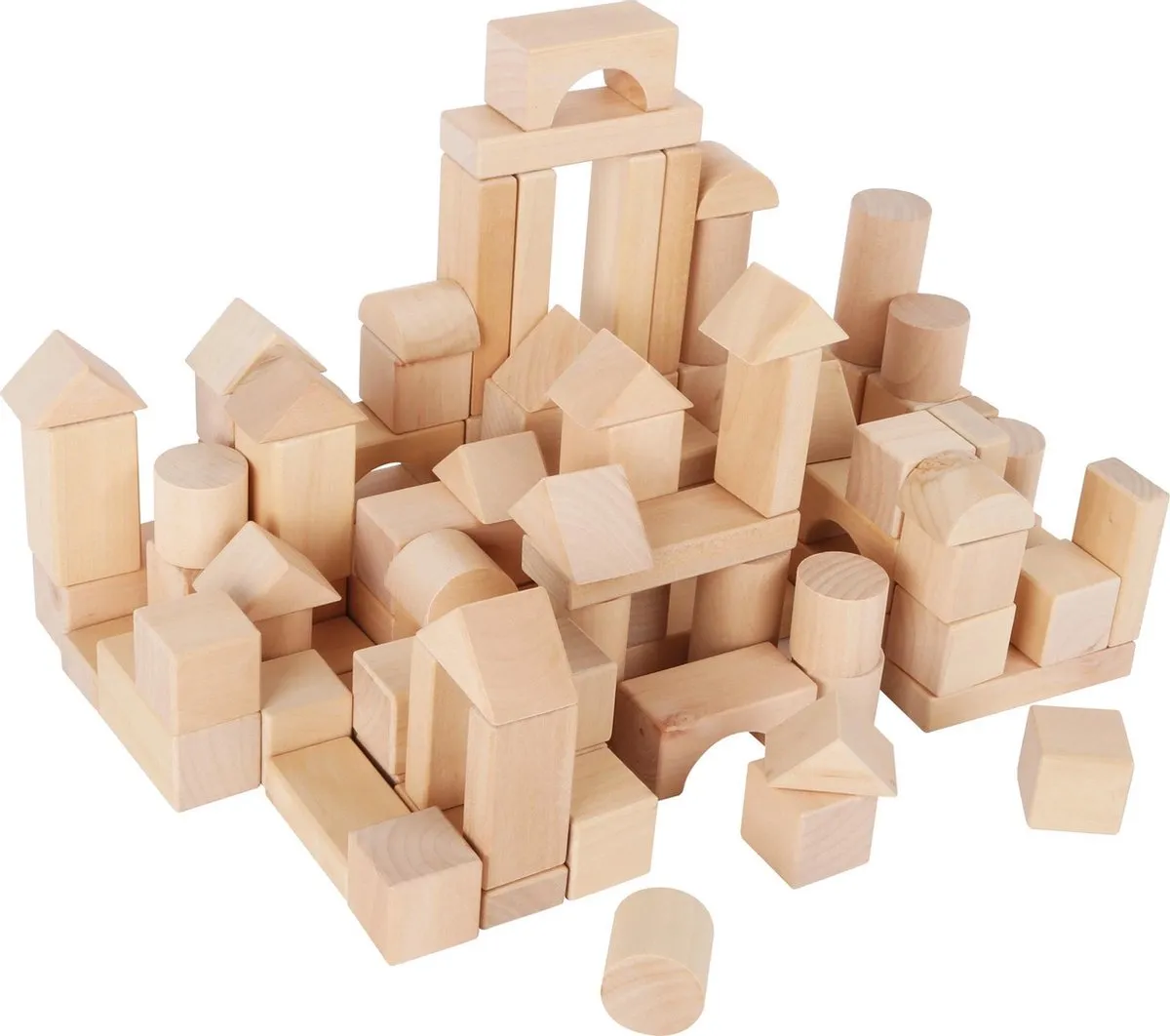 Houten blokken naturel - Small Foot 100 blokken in handige opberg zak - Houten speelgoed vanaf 1 jaar speelgoed