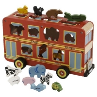 Houten dubbeldekker bus (vormendoos) met dieren