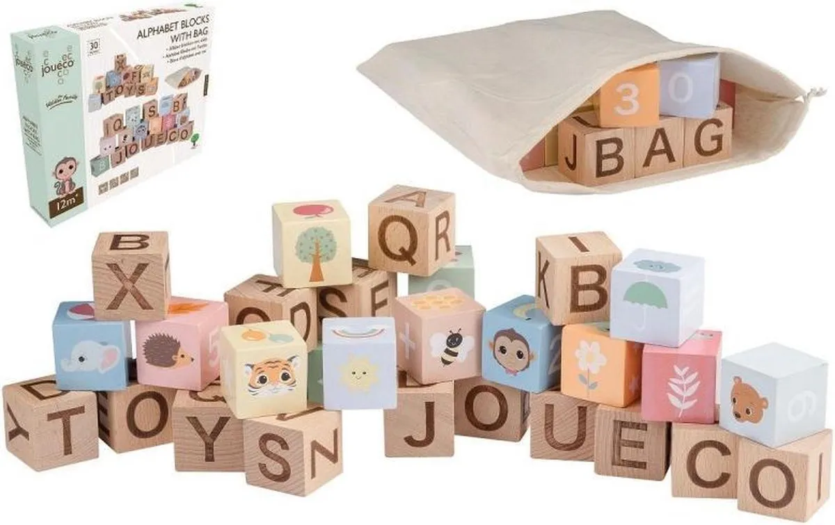 Jouéco® - The Wildies Family Alfabet blokken met zakje speelgoed