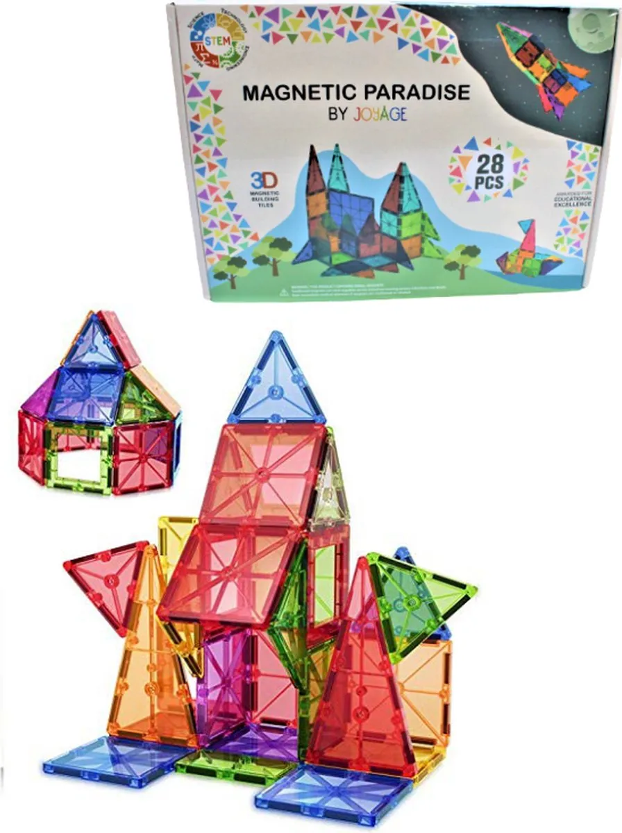 Joyage Magnetisch Speelgoed - 28stuks - Constructie speelgoed jongens - Magnetische bouwstenen - Magna Tiles - Speelgoed 3 4 5 6 jaar - Jongens Speelgoed 7 jaar - Magnetisch speelgoed bouwblokken speelgoed