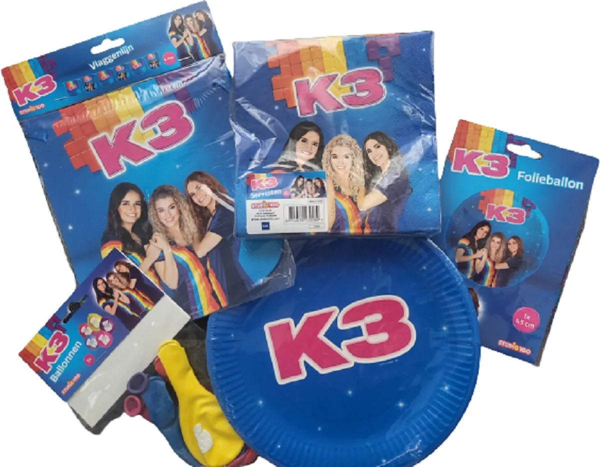 K3 feestpakket 5 delig: 8 bordjes, 20 servetten, 5 ballonnen, vlaggenlijn en folieballon - voor een gezellig K3 verjaardagsfeestje speelgoed