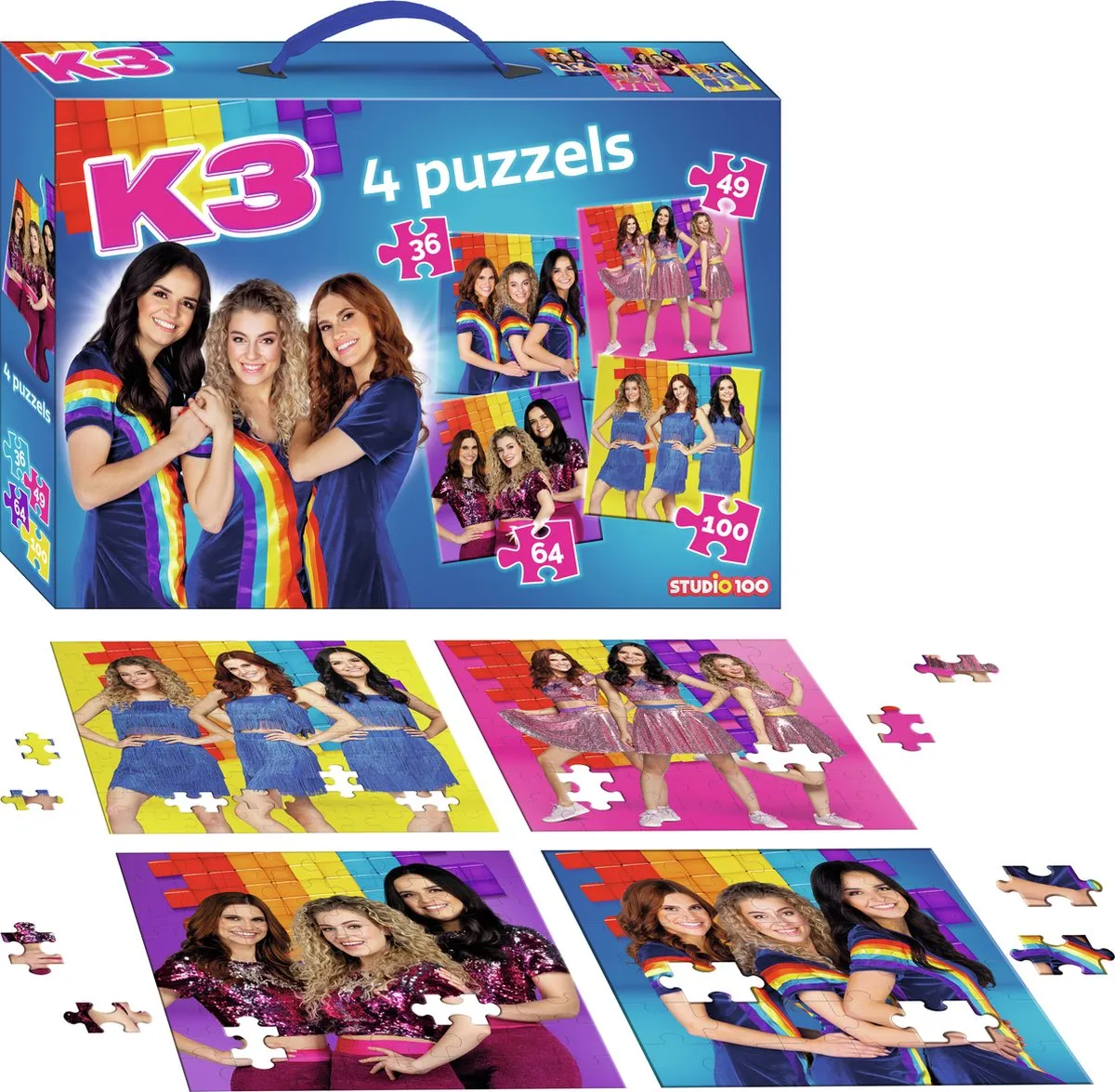 K3 puzzel - 4 in 1 puzzel - 36/49/64/100 stukjes speelgoed