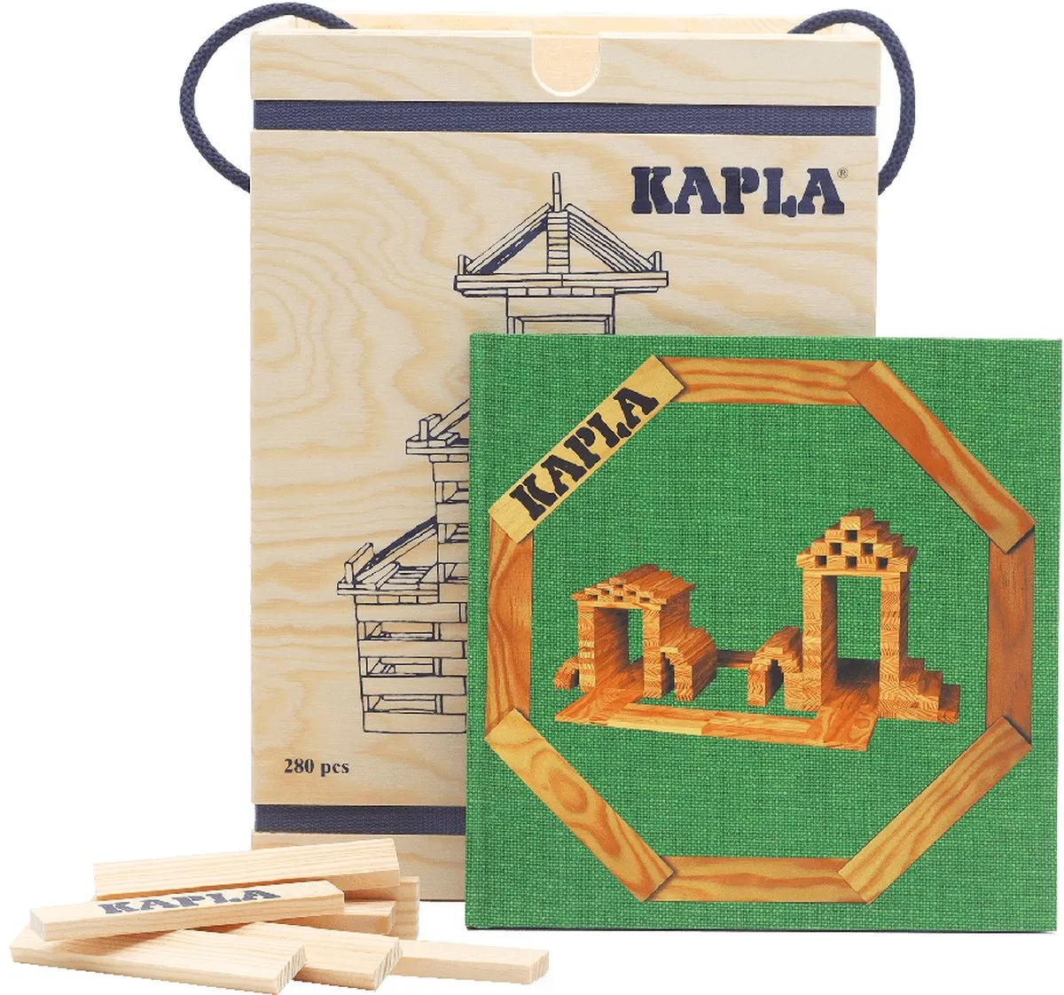 KAPLA - KAPLA Blank - Constructiespeelgoed - Groen Voorbeeldboek - 280 Plankjes speelgoed