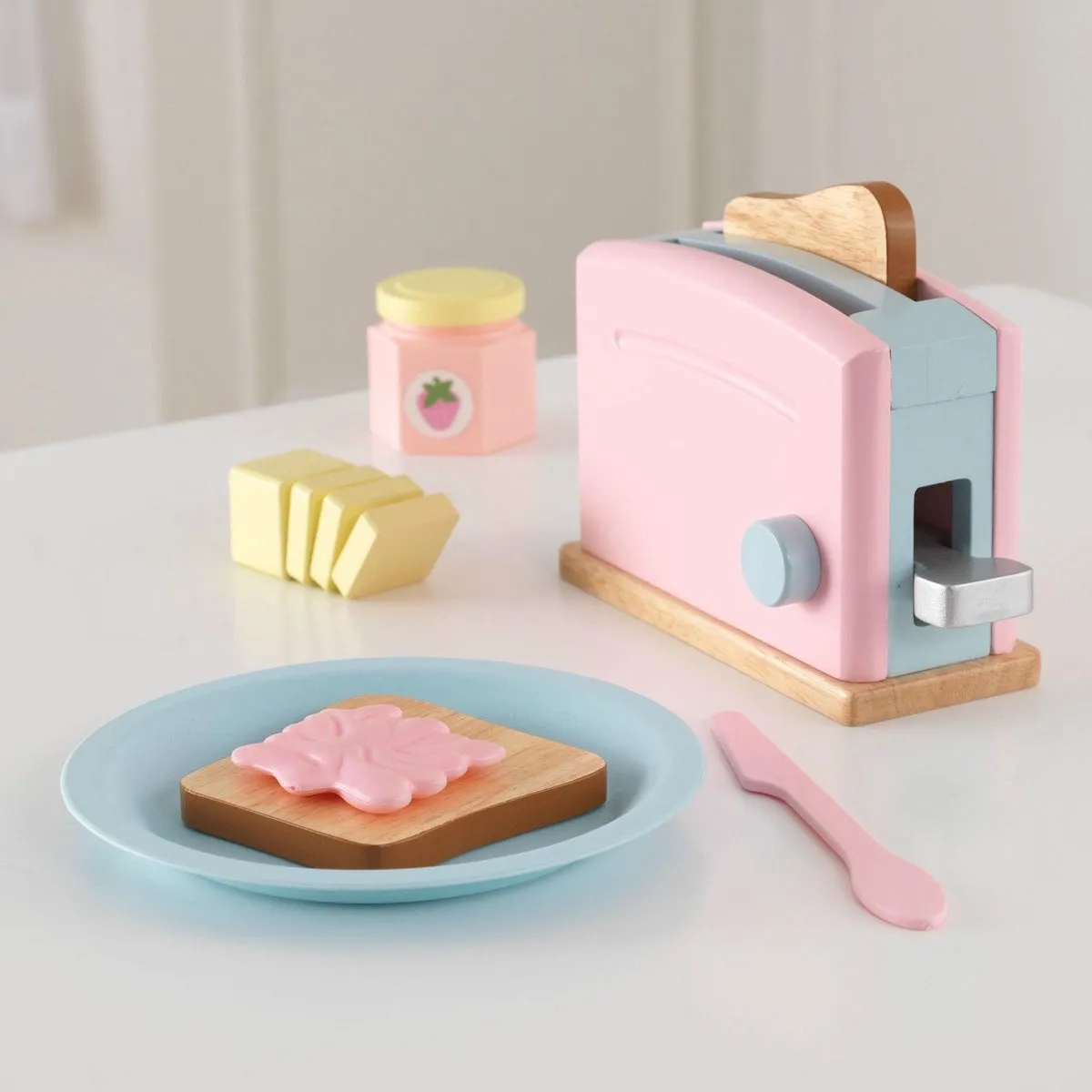 KidKraft Houten Speelgoed Broodrooster Toaster 8-delig Pastel Kleurig speelgoed