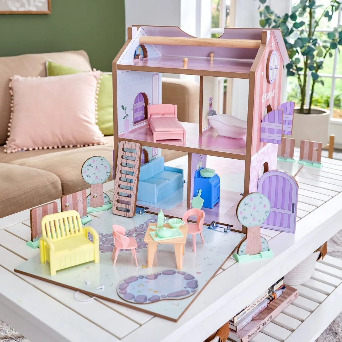 KidKraft Play and Store opvouwbaar klein Houten Poppenhuis met 36 accessoires speelgoed