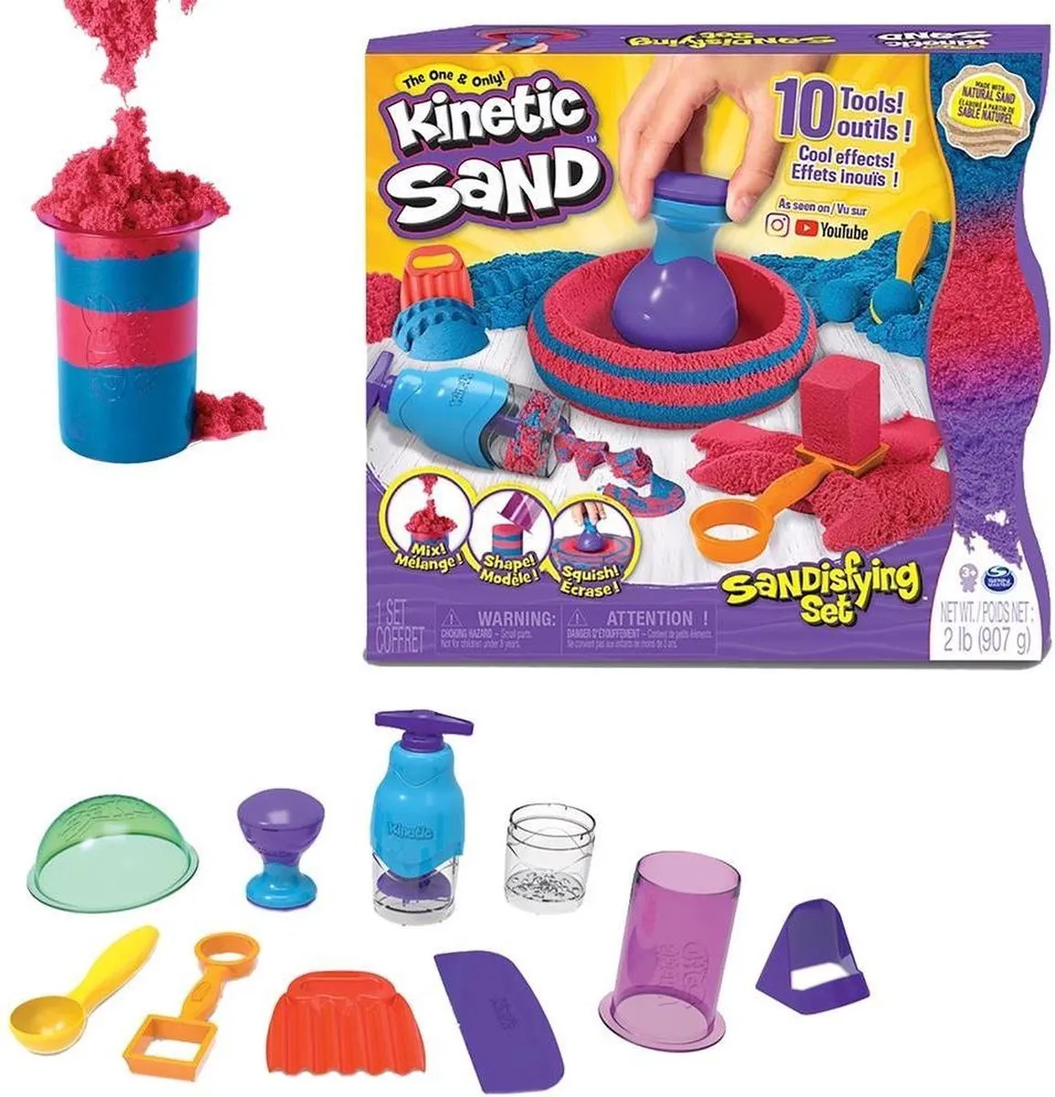 Kinetic Sand - Sandisfying-set met speelzand en gereedschap - 907 g - Sensorisch speelgoed speelgoed