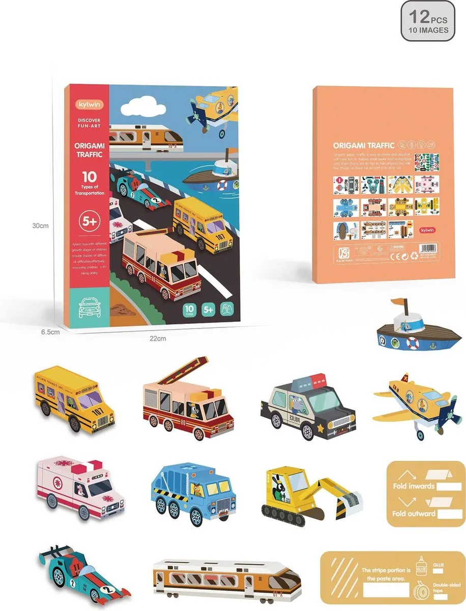 Knutselen Jongens met Stickervellen Origami Papier Kinderen Knutseldoos Wagens Vouwen Treinen Vouwen en Stickeren - WoodyDoody speelgoed