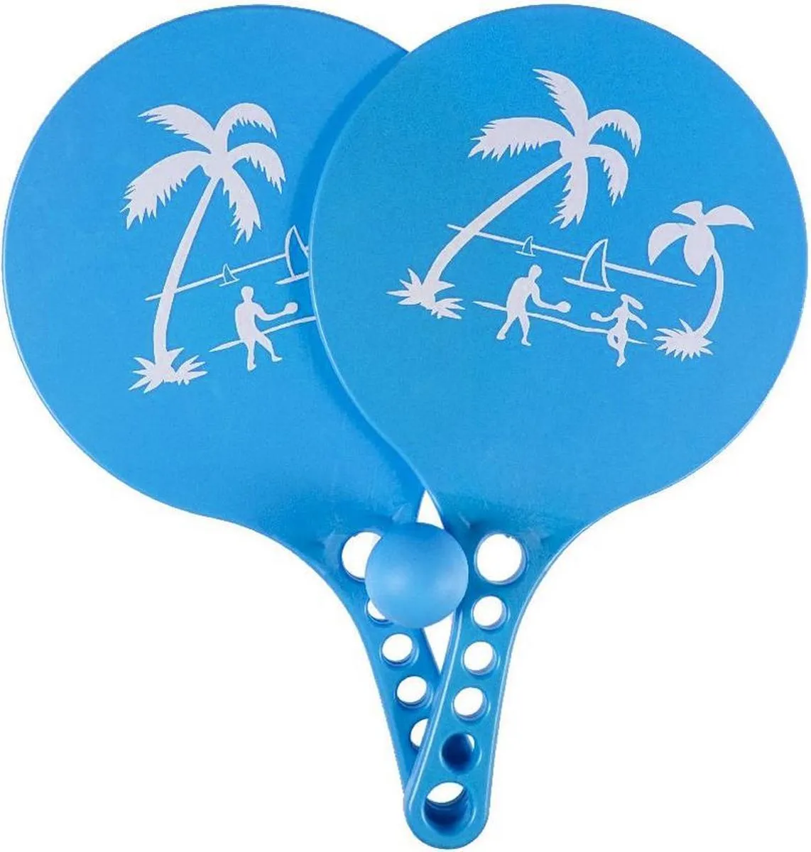 Kunststof beachball set blauw - Strand balletjes - Rackets/batjes en bal - Tennis ballenspel speelgoed
