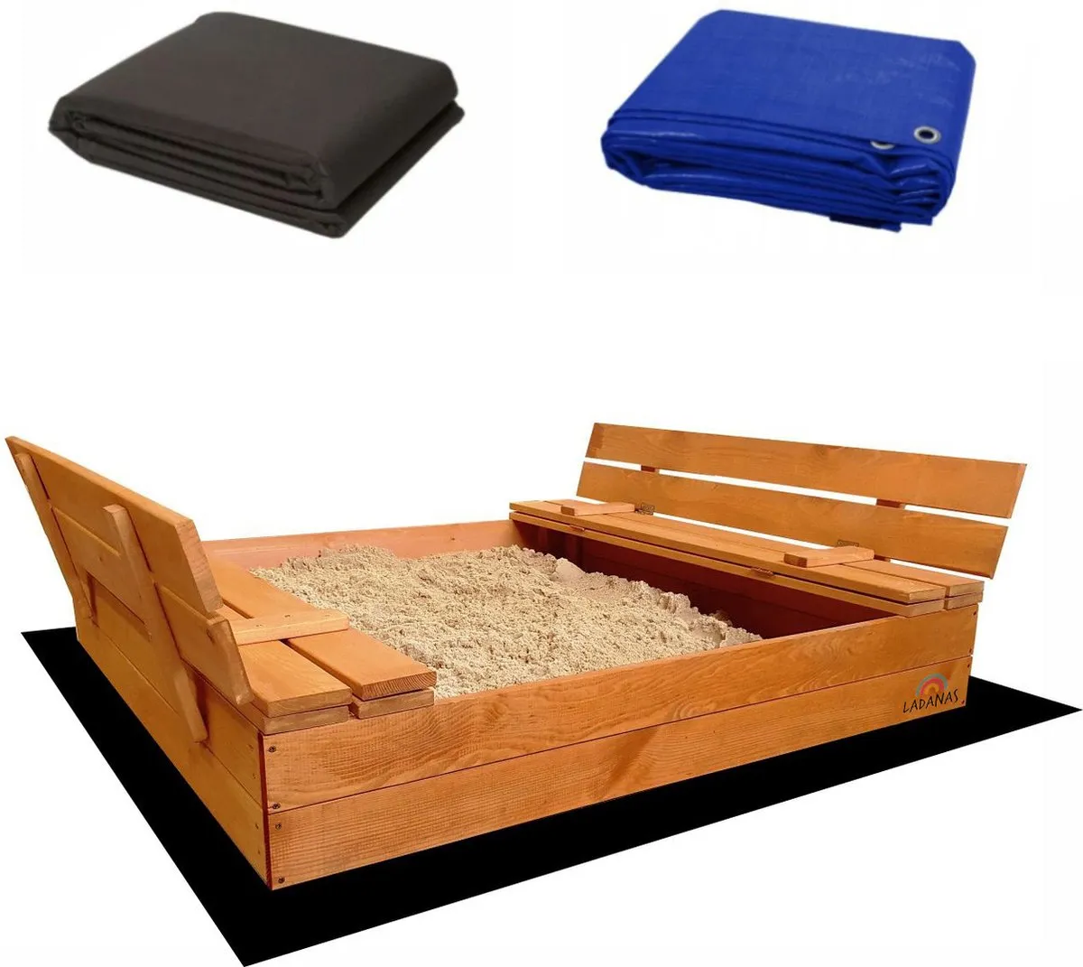 Ladanas® AFSLUITBARE zandbak met banken incl. dekzeil+ gronddoek - GEIMPREGNEERD hout - 120x120cm speelgoed