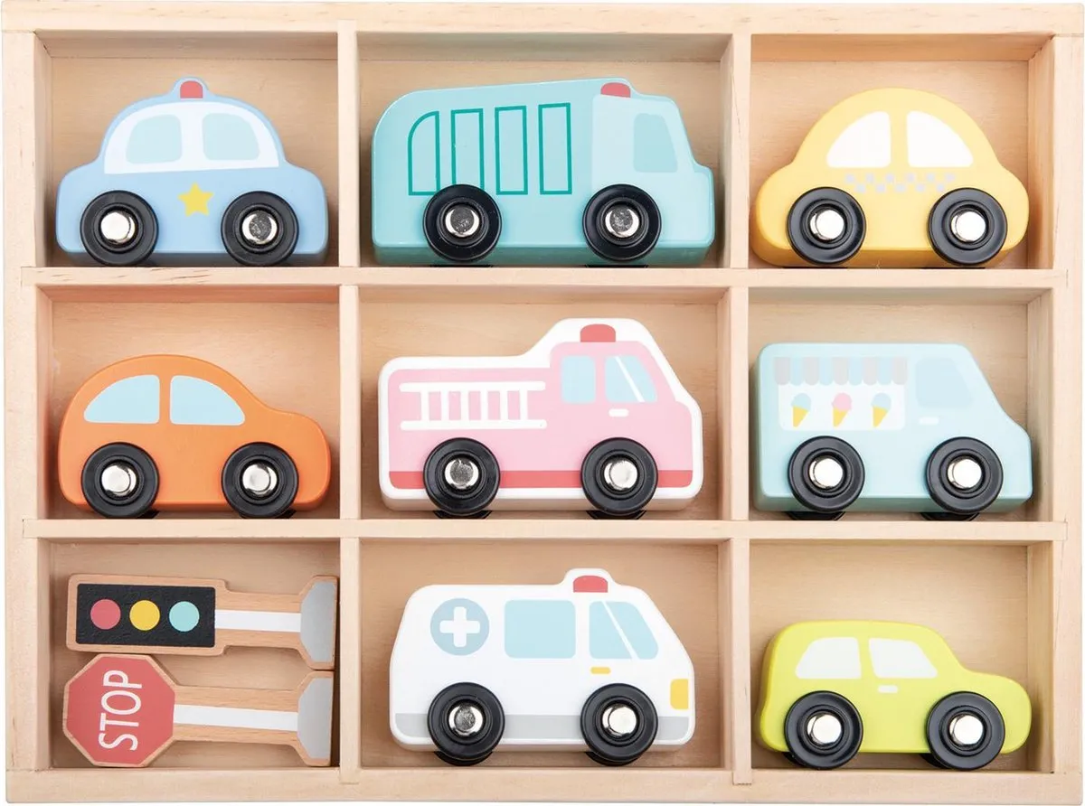 Lelin Toys - Houten Voertuigen Set - 10 delig speelgoed