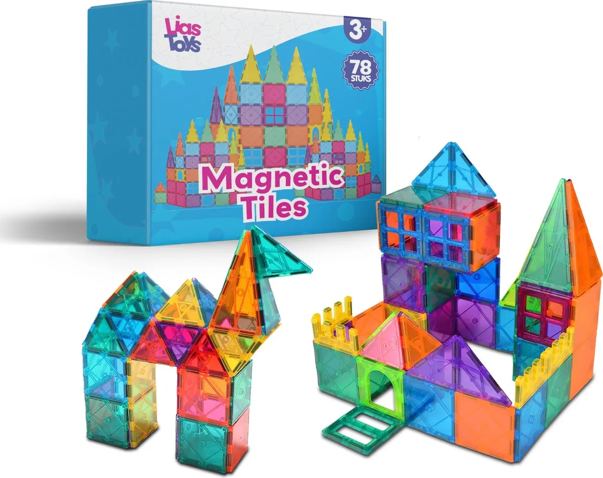 LiasToys - Magnetic Tiles - Magnetisch Speelgoed – combineren mogelijk met Magna Tiles en connetix - 78 stuks - Constructie speelgoed jongens - Magnetische tegels - Montessori speelgoed - Magnetic toys - Magnetische bouwsets speelgoed