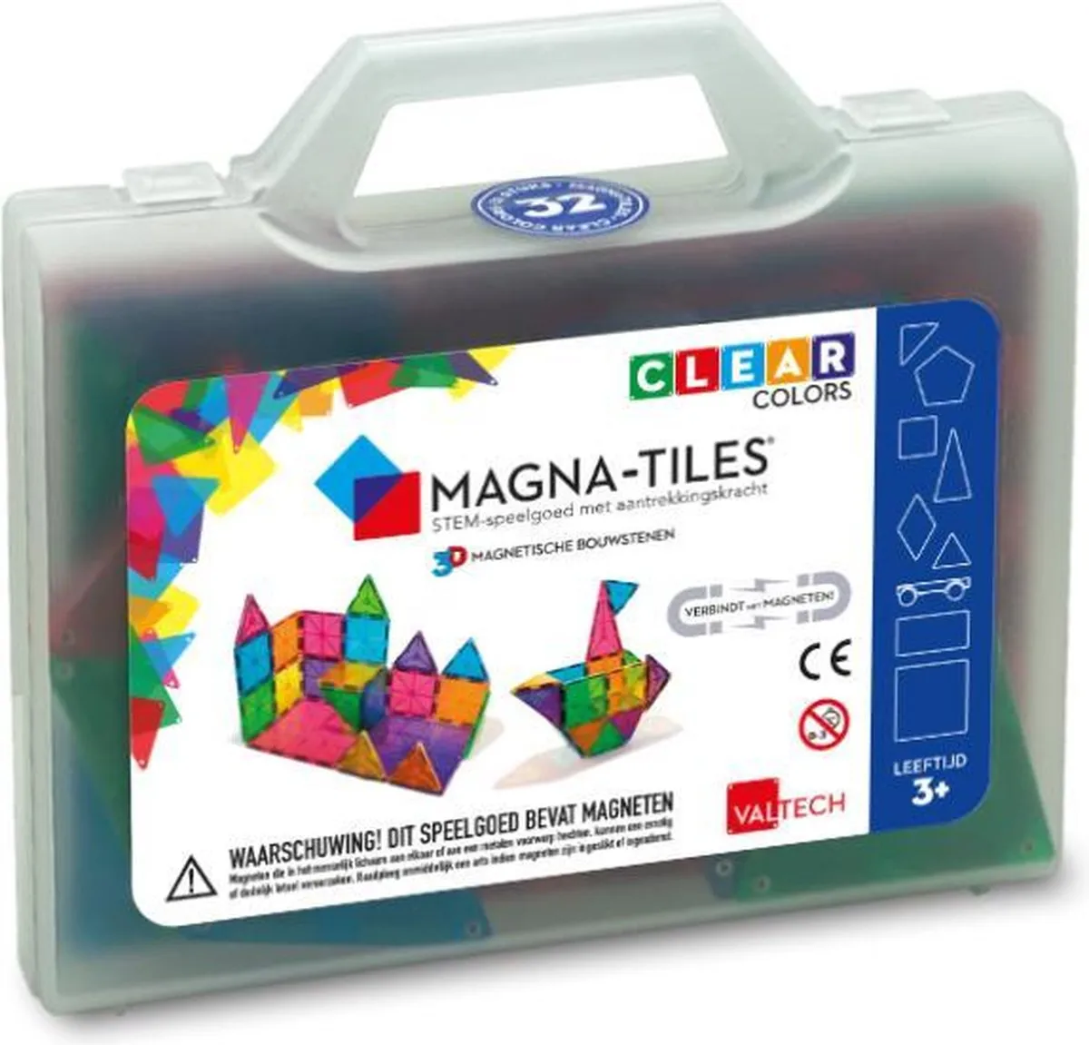Magna-Tiles Clear Colors 32 in Bewaarkoffer - Magnetisch Speelgoed speelgoed