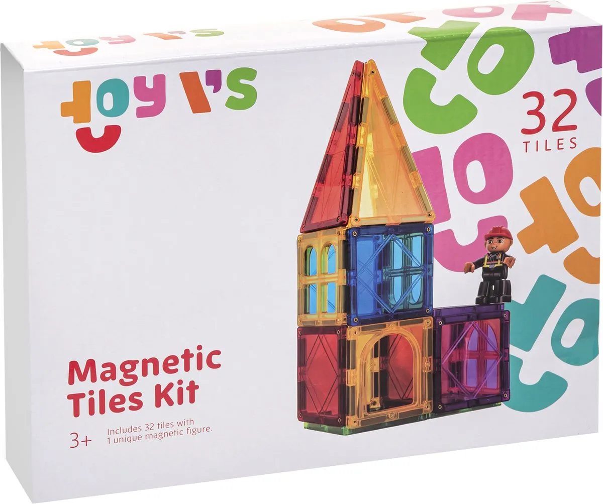 Magna-Tiles (Toyvs) Magnetische Tegels Bouwblokken 32 Stuks – Bonus 1 Magnetische Figuurtjes speelgoed
