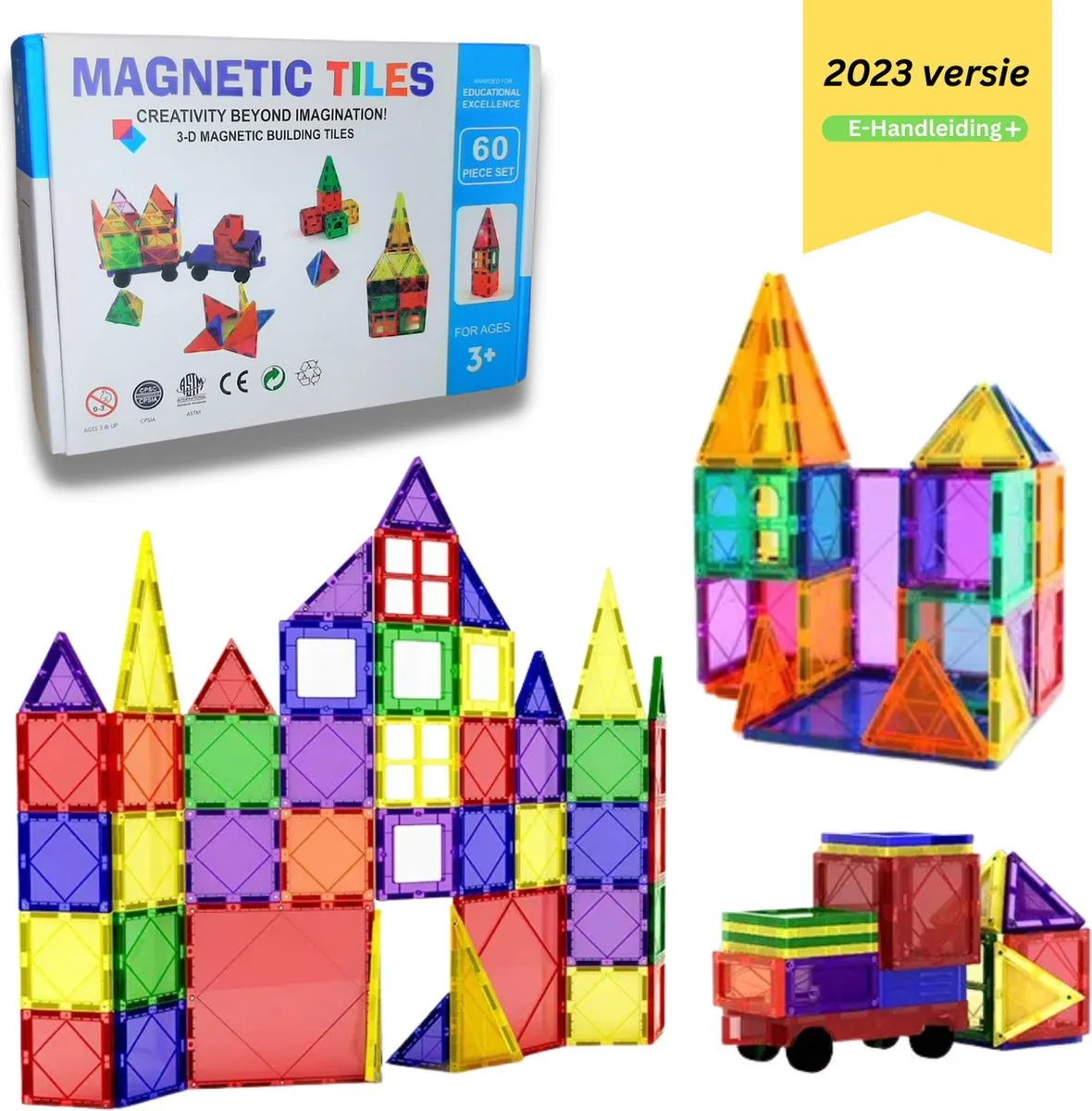 Magnetic Tiles - Magna Tiles - 60 stuks Clear Colors - Constructiespeelgoed speelgoed