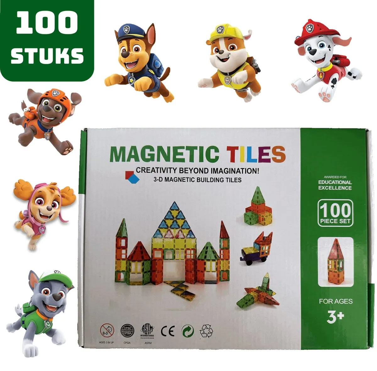 Magnetic Tiles - Magnaminds - Magna tiles - Magnetisch Speelgoed – 100 stuks - Constructie speelgoed - Magnetische tegels - Montessori speelgoed - Magnetic toys - Magnetische bouwstenen - Speelgoed 3-12 jaar - Magnetische Bouwblokken speelgoed