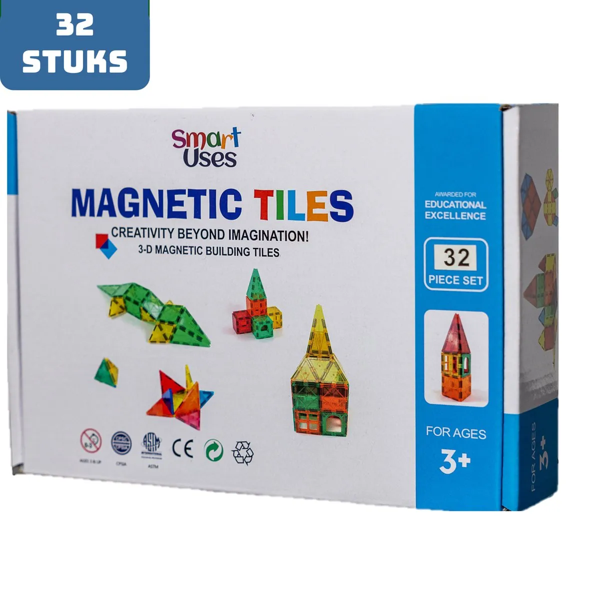 Magnetic Tiles - Magnaminds - Magna tiles - Magnetisch Speelgoed – 32 stuks - Constructie speelgoed - Magnetische tegels - Montessori speelgoed - Magnetic toys - Magnetische bouwstenen - Speelgoed 3-12 jaar - Magnetische Bouwblokken speelgoed
