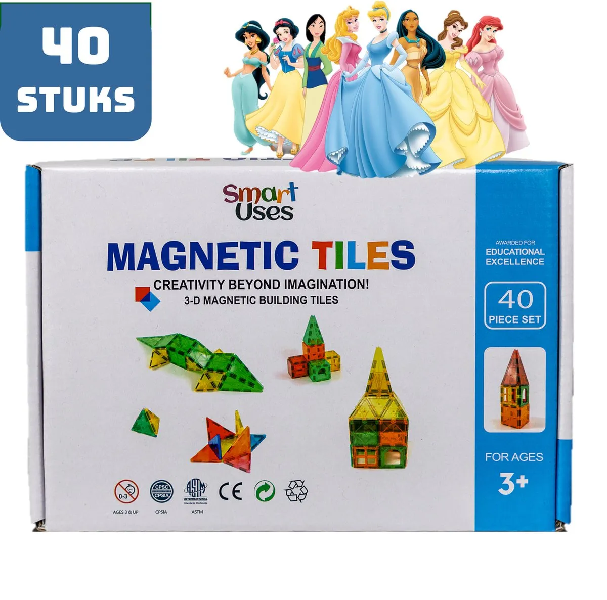 Magnetic Tiles - Magnaminds - Magna tiles - Magnetisch Speelgoed – 40 stuks - Constructie speelgoed - Magnetische tegels - Montessori speelgoed - Magnetic toys - Magnetische bouwstenen - Speelgoed 3-12 jaar - Magnetische Bouwblokken - Disney speelgoed