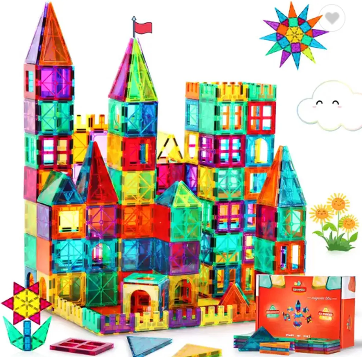 Magnetisch speelgoed - Magnetische tegels - Magna Tiles alternatief - 63 st - Montessori speelgoed - Speelgoed kinderen speelgoed