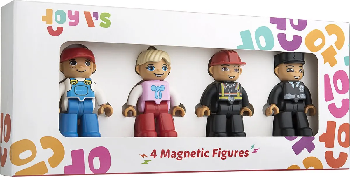 Magnetische speelgoedfiguren - brandweerman, politieman, verpleegster en werkman. Figuren kunnen gecombineerd worden met Play mags, Magna tiles en elk andere megnetische  blokjes speelgoed