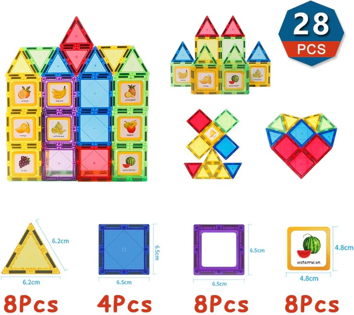 Magnetische Tegels - 28 stuks - Alternatief Magna-Tiles - Clear Colors - Metropolis speelgoed
