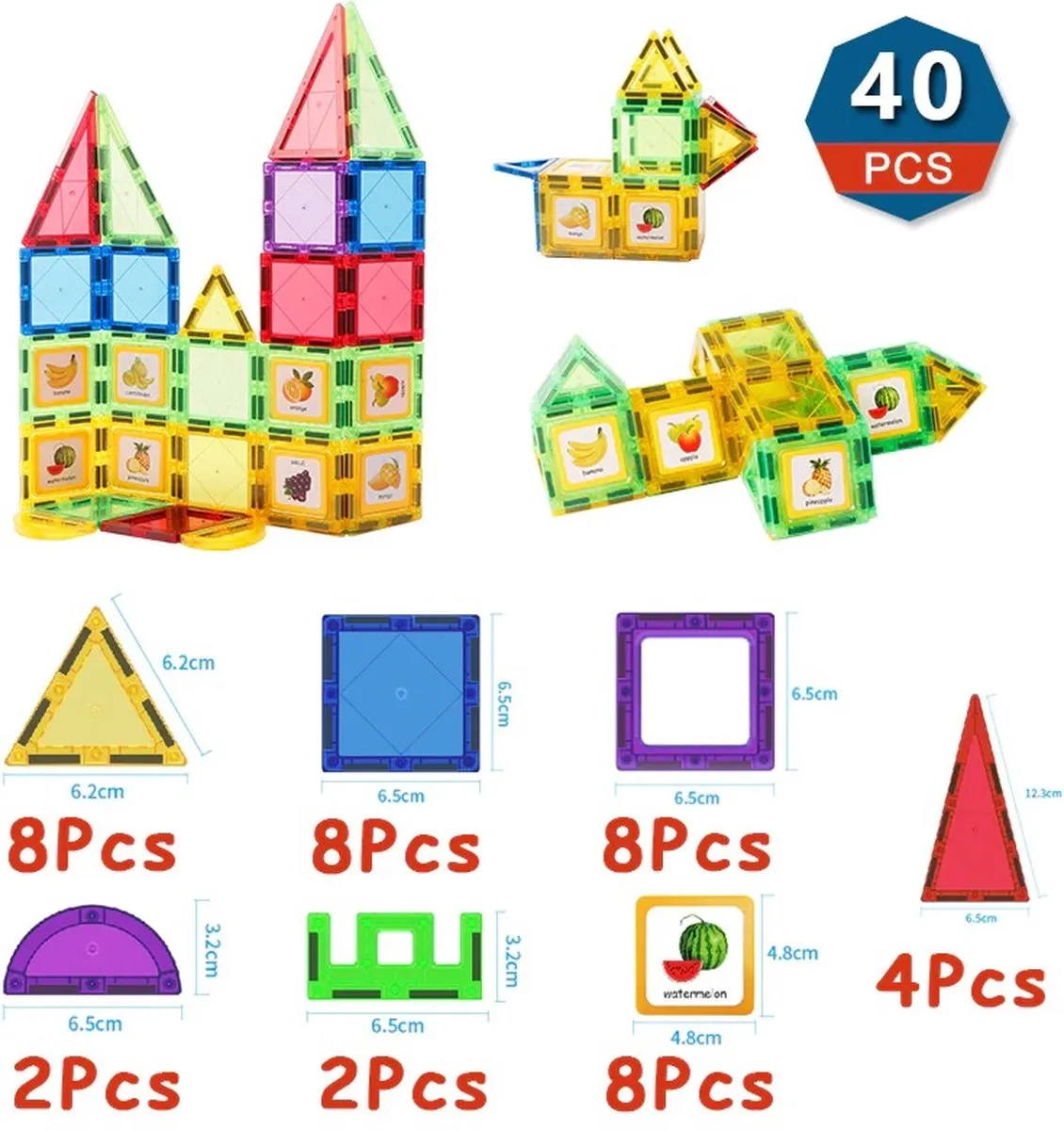 Magnetische Tegels - 40 stuks - Alternatief Magna-Tiles - Clear Colors - Metropolis speelgoed
