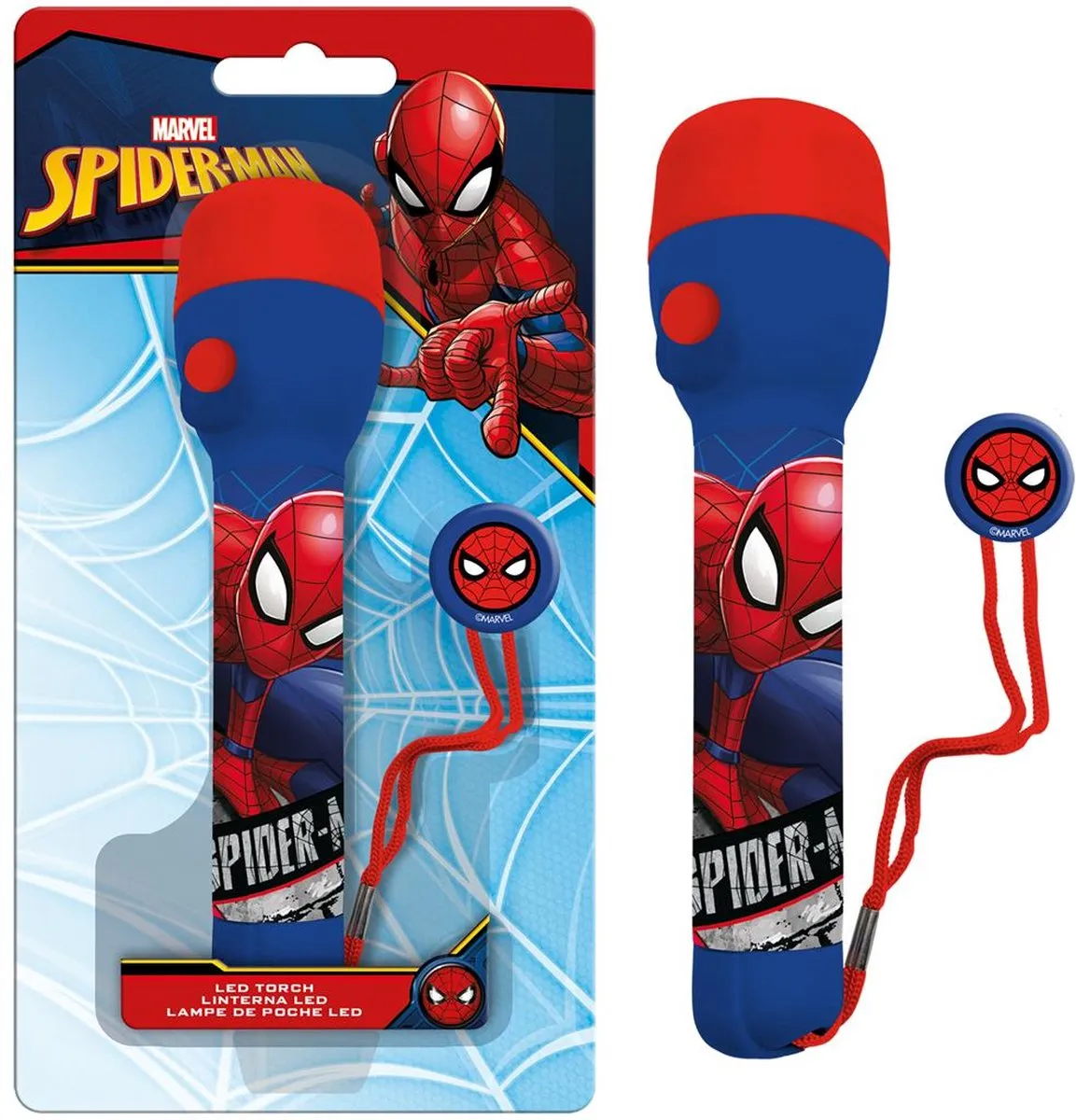 Marvel Spiderman kinder zaklamp/leeslamp - rood/blauw - kunststof - 16 x 4 cm speelgoed