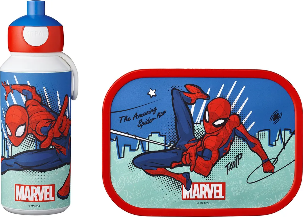 Mepal – Lunchset campus (pu + lb) – pop-up drinkfles en broodtrommel voor kinderen – spiderman – bento box – lekvrij speelgoed