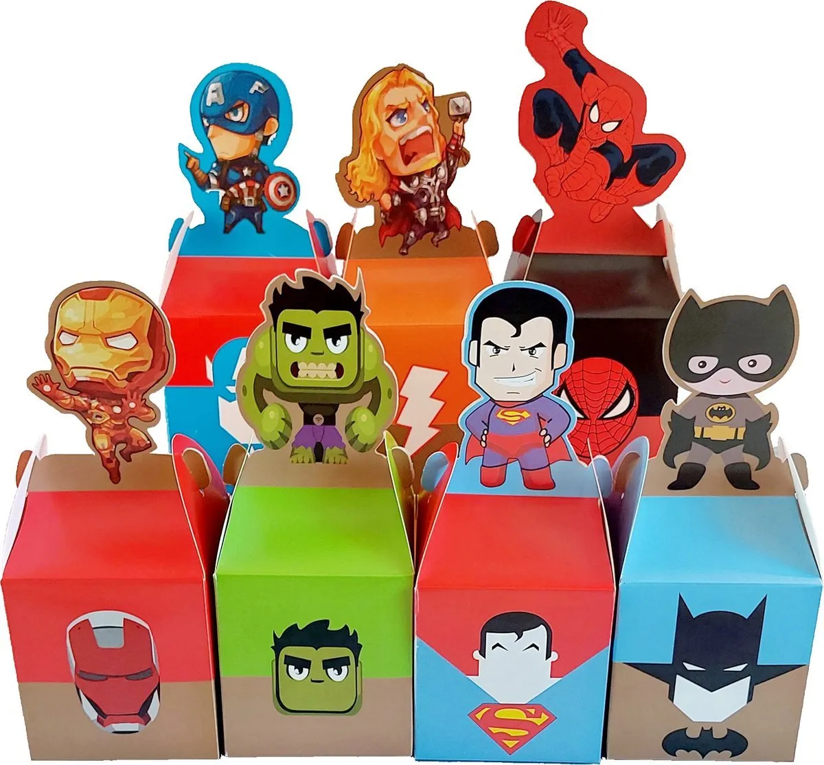 Mix superhelden traktatie doosje - Hulk - Spiderman - Superman - Batman - Ironman - Thor - Captain America - uitdeeldoosje - kinderfeestje -verjaardag - traktaties - superhero - 10 stuks speelgoed