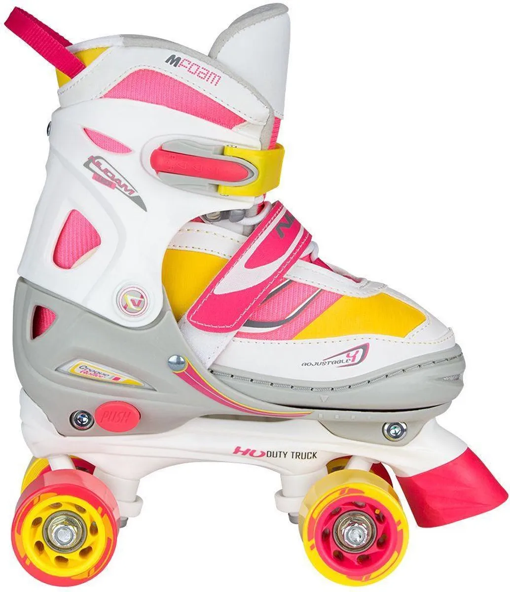 Nijdam Rolschaatsen Meisjes Verstelbaar Semi-Softboot - Rave Skate - Fluorroze/Fluorgeel/Wit/Grijs/Antraciet - 38-41 speelgoed