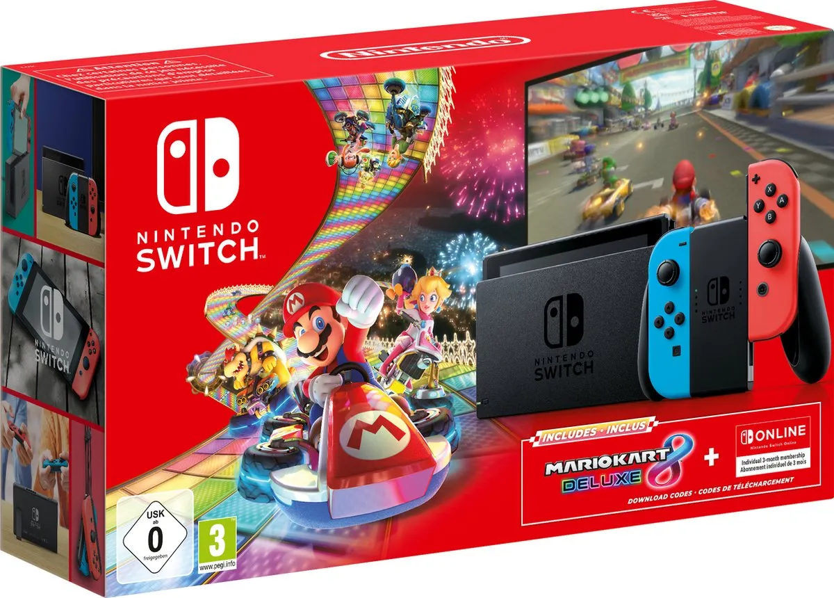 Nintendo Switch Console - Blauw/Rood - Nieuw Model + Mario Kart speelgoed