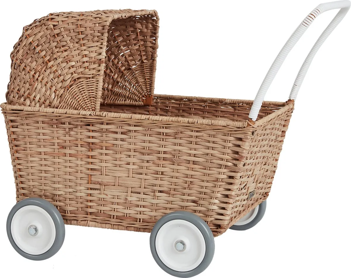Olli Ella - Rotan Strolley Natural - Kinderwagen - Poppenwagen - Buggy - Wandelwagen - Trolley speelgoed