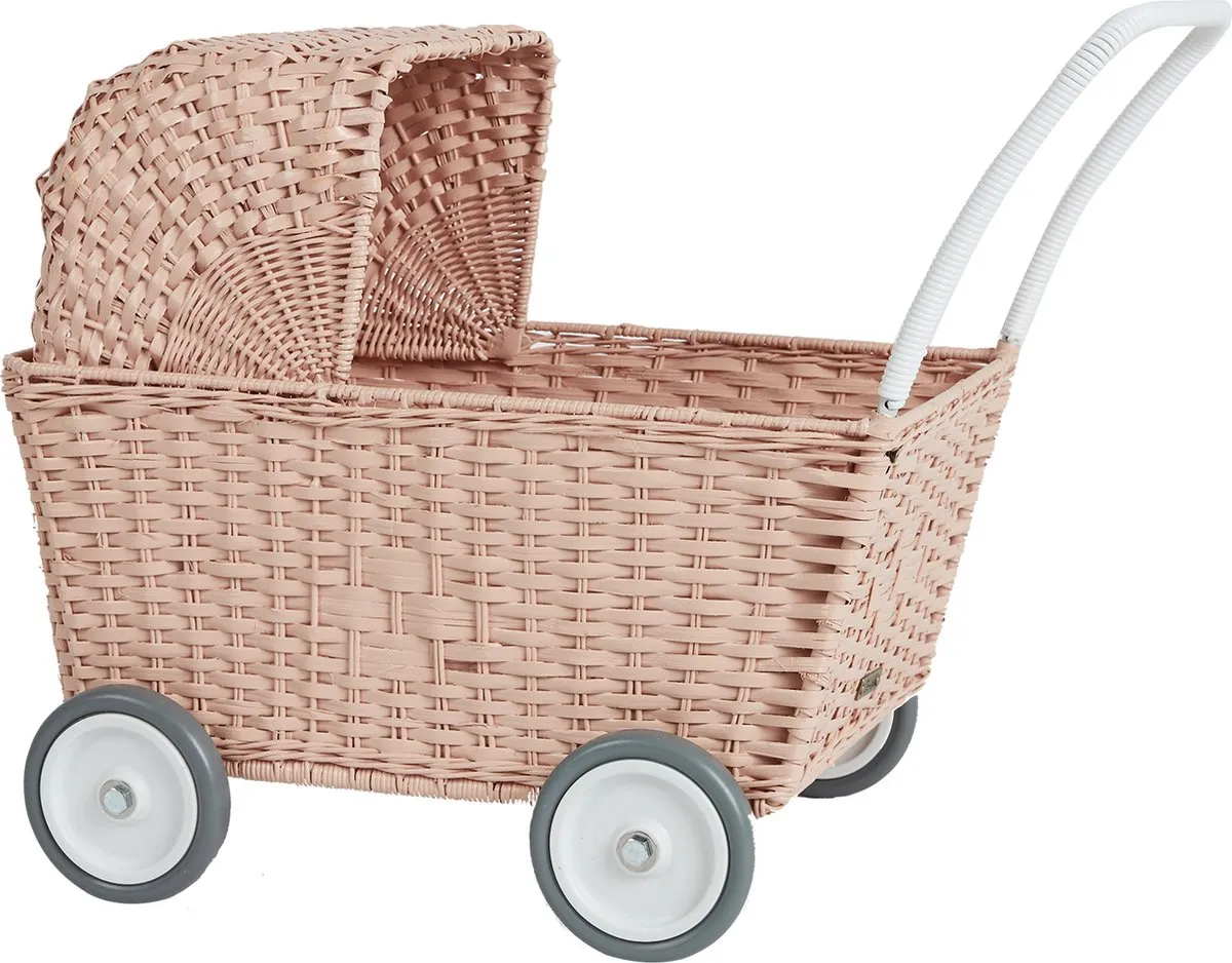 Olli Ella - Rotan Strolley Rose - Kinderwagen - Poppenwagen - Buggy - Wandelwagen - Trolley speelgoed