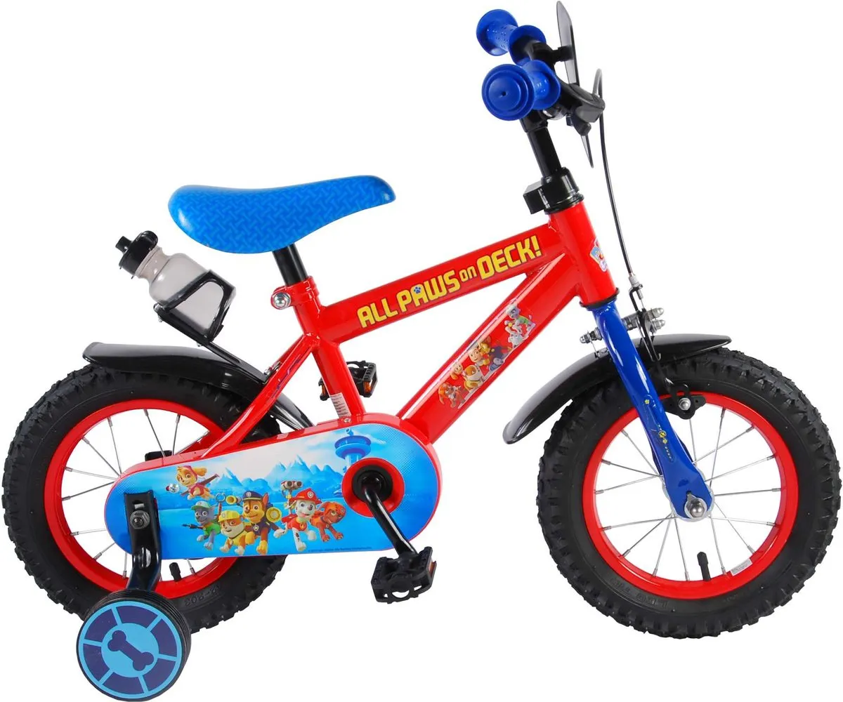 Paw Patrol Kinderfiets - Jongens - 12 inch - Rood/Blauw - Met bidonhouder - Blauw zadel speelgoed