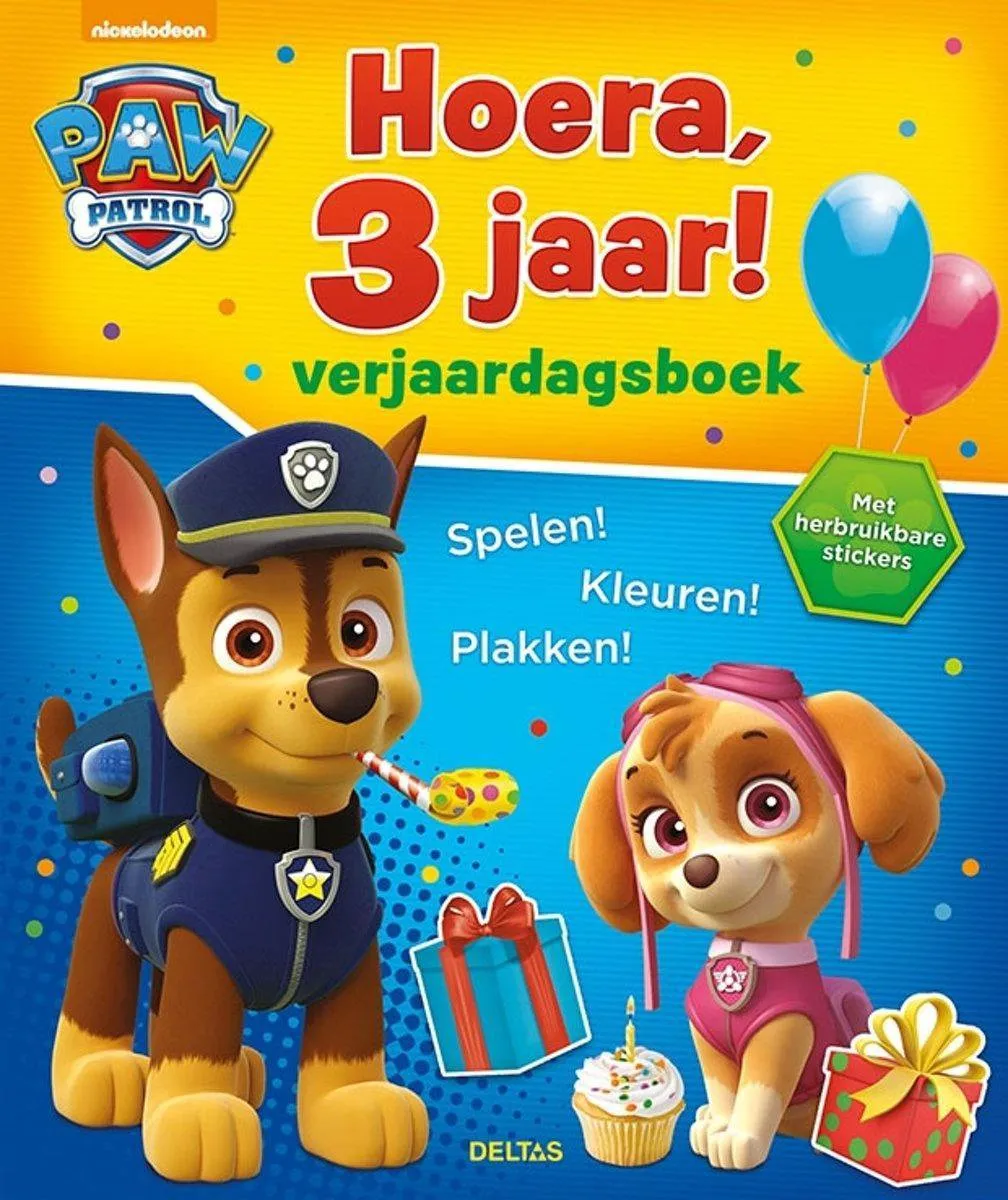 PAW Patrol - Kleurboek - Hoera, 3 jaar - Verjaardagsboek speelgoed