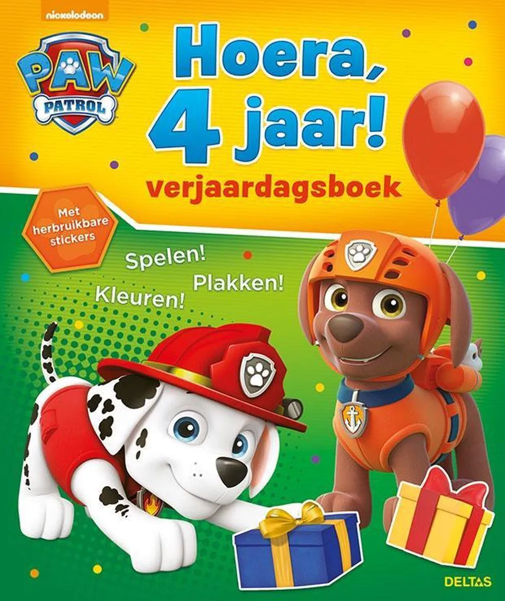 PAW Patrol - Kleurboek - Hoera, 4 jaar - Verjaardagsboek speelgoed