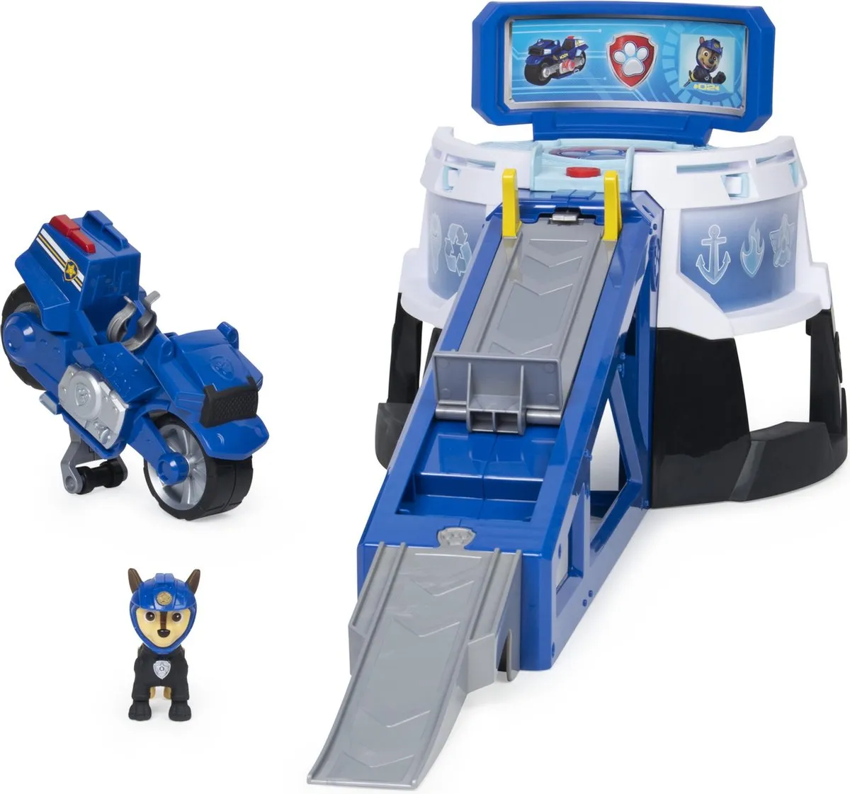 PAW Patrol Moto Pups - Hoofdkwartier-speelset met geluiden en Chase-figuur en motor speelgoed