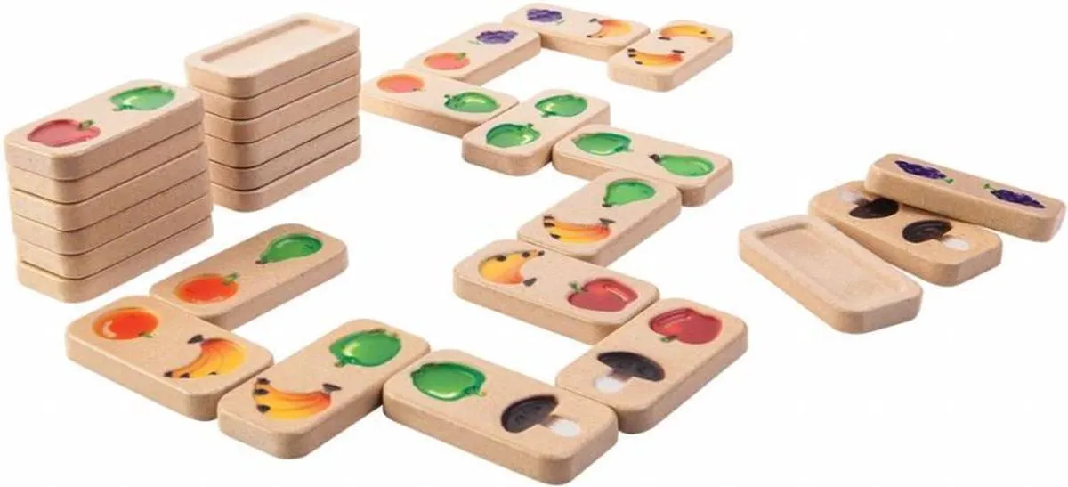 Plan Toys houten kinderspel Fruit Domino speelgoed