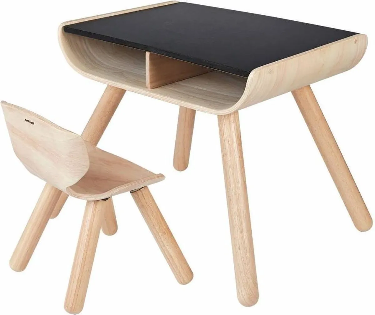 PlanToys Houten Speelgoed Tafel & Stoel - Zwart speelgoed