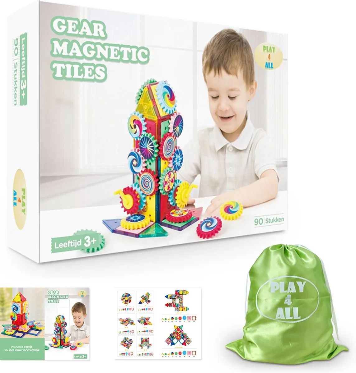 Play4ALL 90stukken - Gear magnetic tiles - Alternatief Magna Tiles - Magnetische speelgoed - STEM - magnetische tegels speelgoed