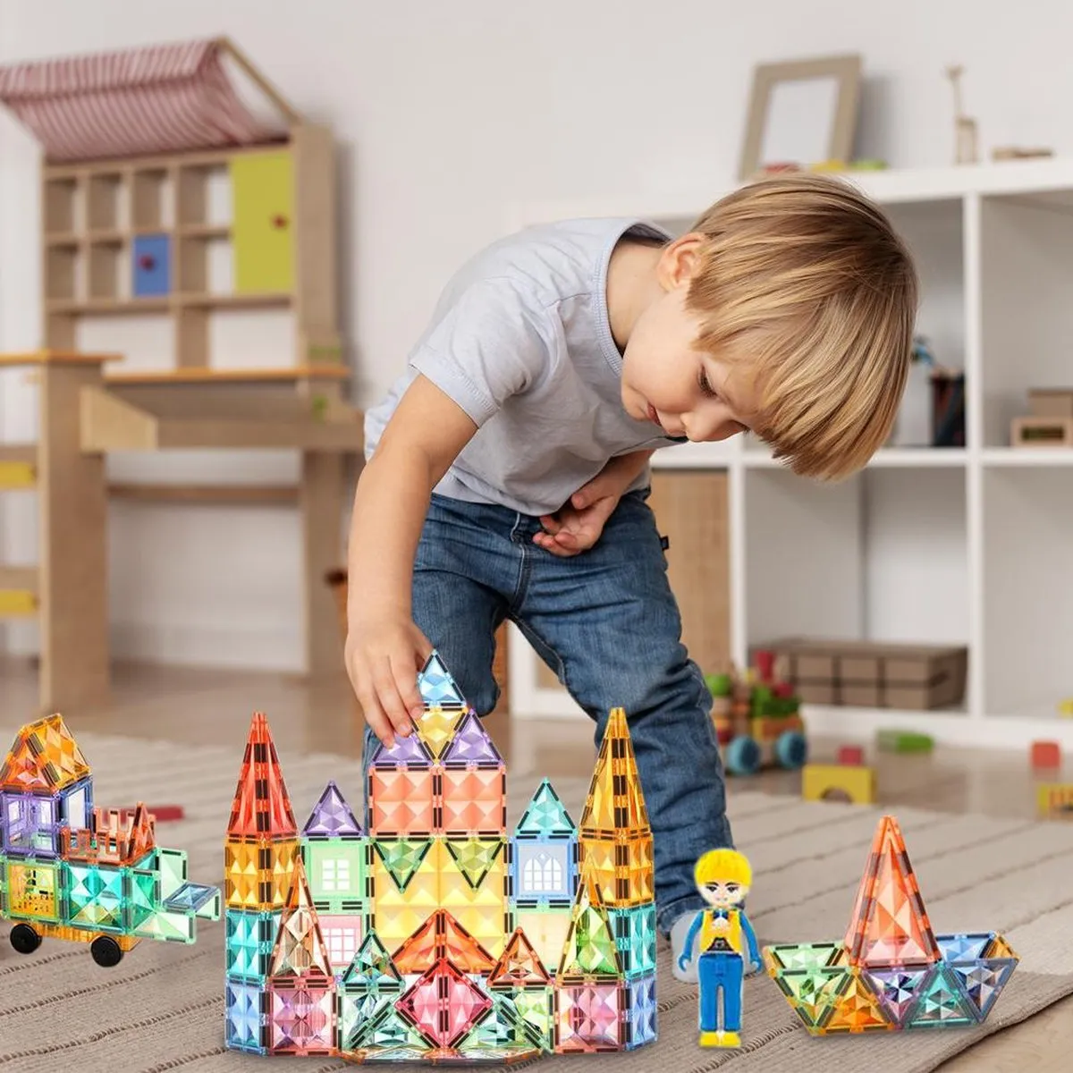 Play4ALL - Magnetische Kracht - Alternatief Magna Tiles - STEM - Speelgoed 100 stuks - Bouwspeelgoed - Magnetische Tegels speelgoed