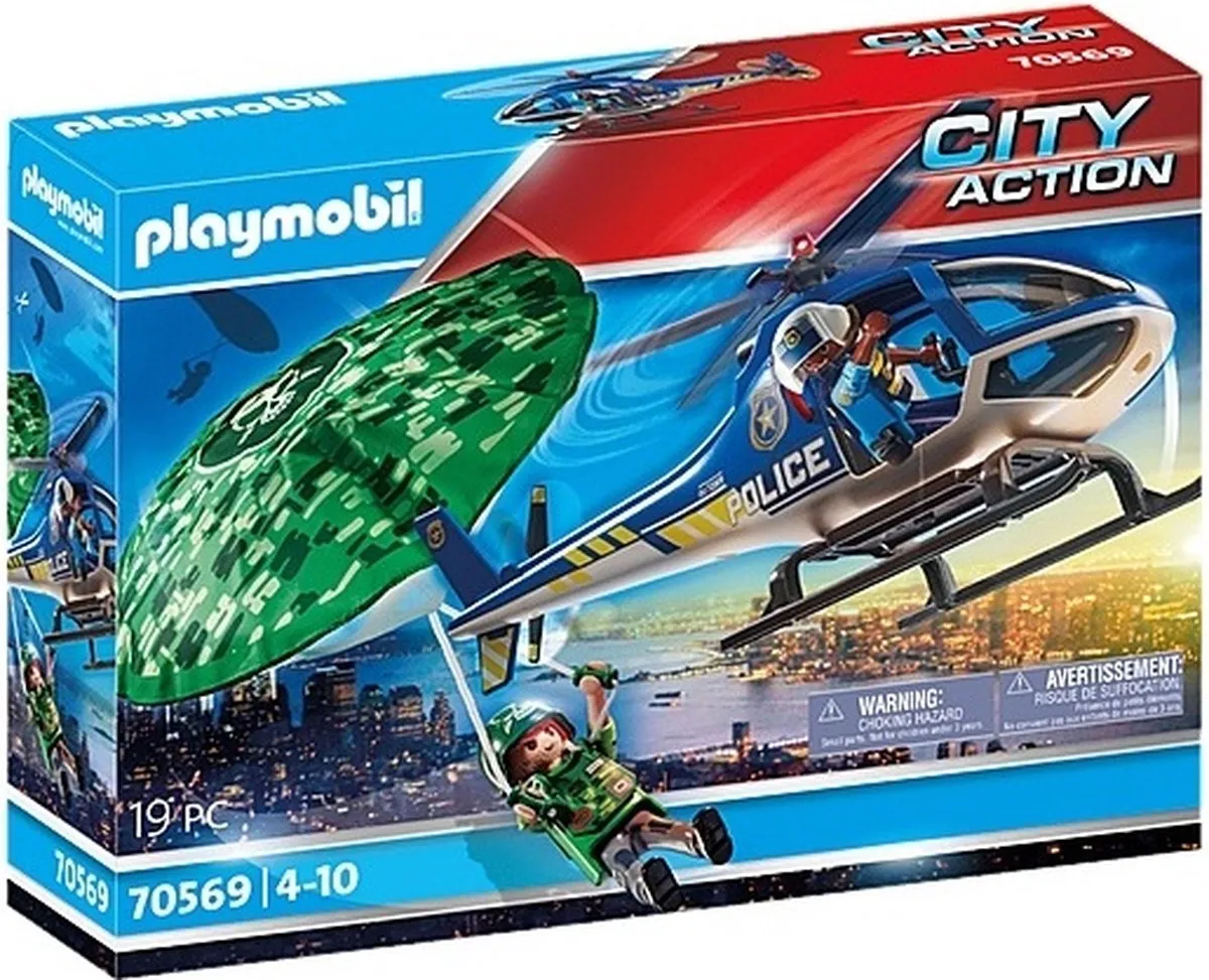 PLAYMOBIL City Action Politiehelikopter: parachute-achtervolging - 70569 speelgoed