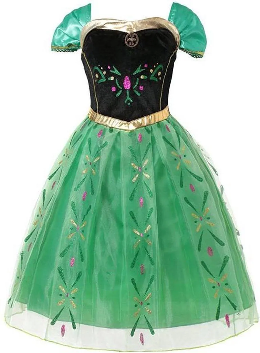 Prinses - Anna jurk - Frozen -  Prinsessenjurk - Verkleedkleding - Groen - Maat 110/116 (120) 4/5 jaar speelgoed