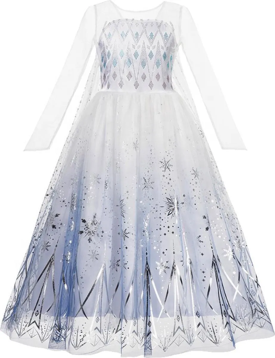 Prinses - Elsa ijskristallen jurk - Frozen -  Prinsessenjurk - Verkleedkleding - Blauw - Maat 110/116 (120) 4/5 jaar speelgoed