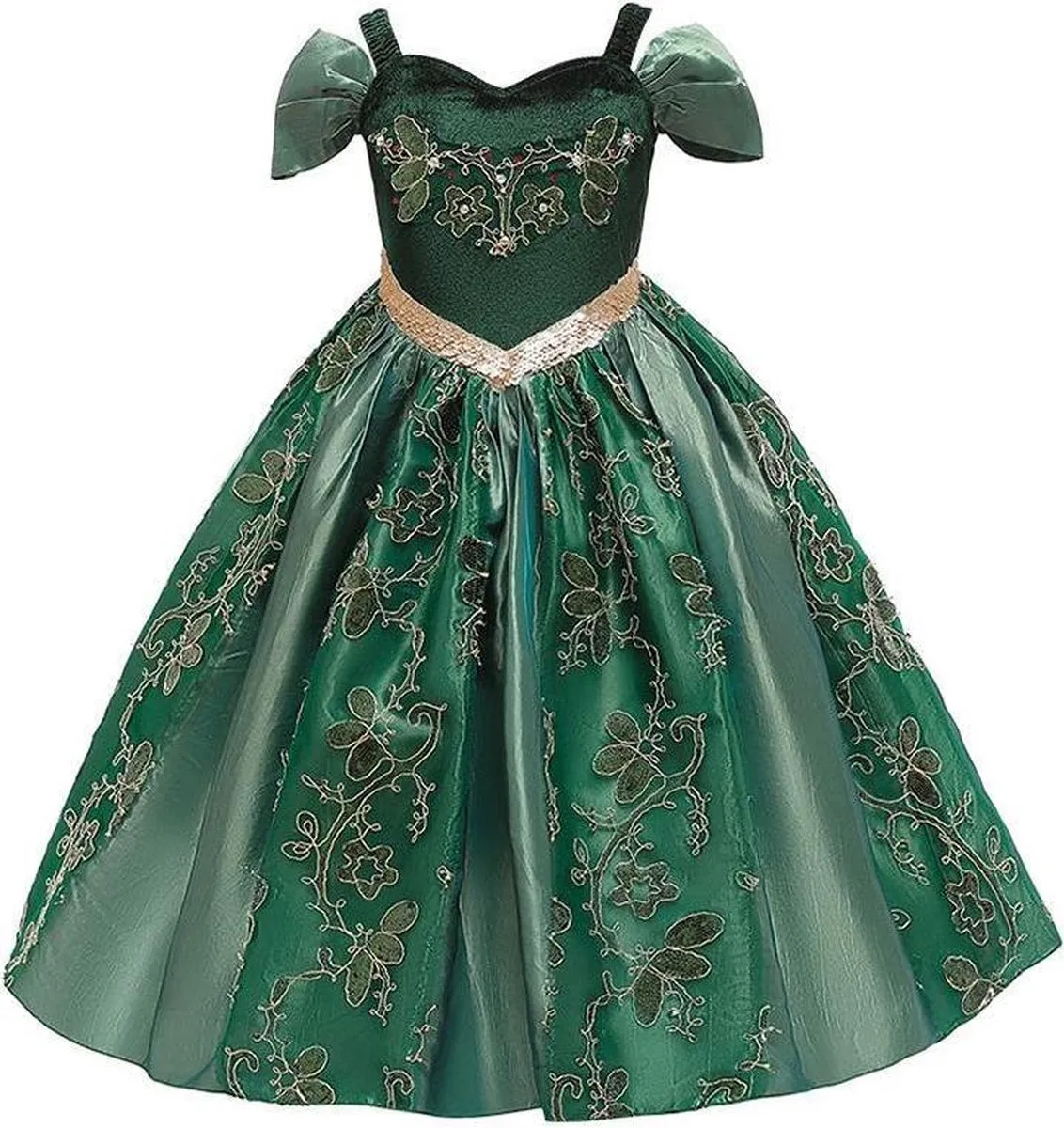 Prinses - Luxe Anna jurk - Frozen -  Prinsessenjurk - Verkleedkleding - Groen - Maat 134/140 (140) 8/9 jaar speelgoed
