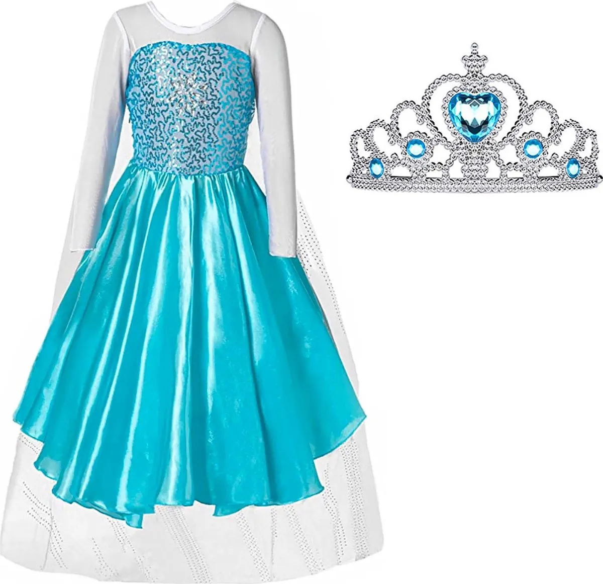 Prinsessenjurk meisje - Frozen Elsa  jurk - Prinsessen Verkleedkleding - 110 (120) - Tiara - Kroon speelgoed