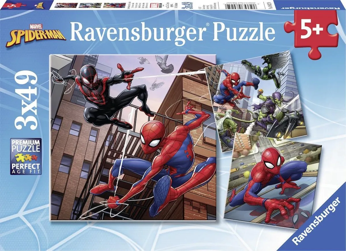 Ravensburger puzzel Spider-man in Actie - 3x49 stukjes - Kinderpuzzel speelgoed