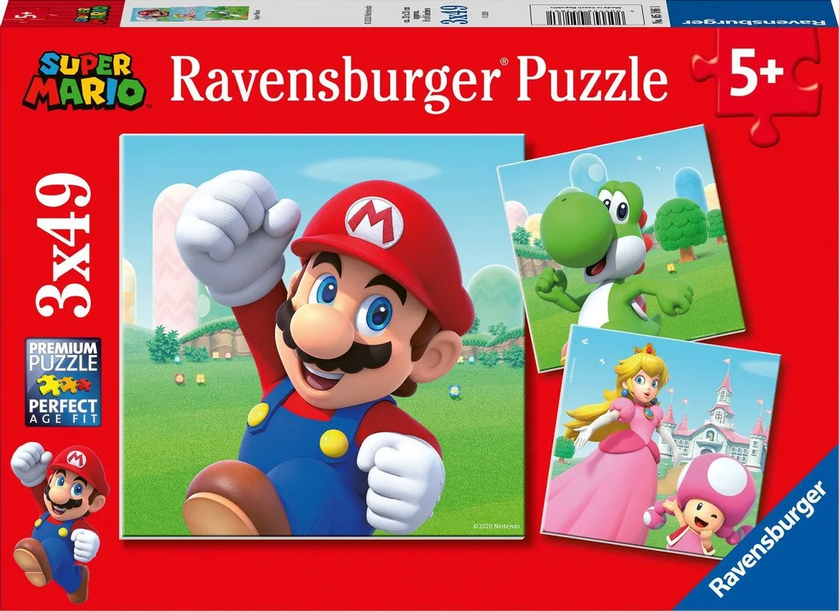 Ravensburger puzzel Super Mario - 3x49 stukjes - kinderpuzzel speelgoed