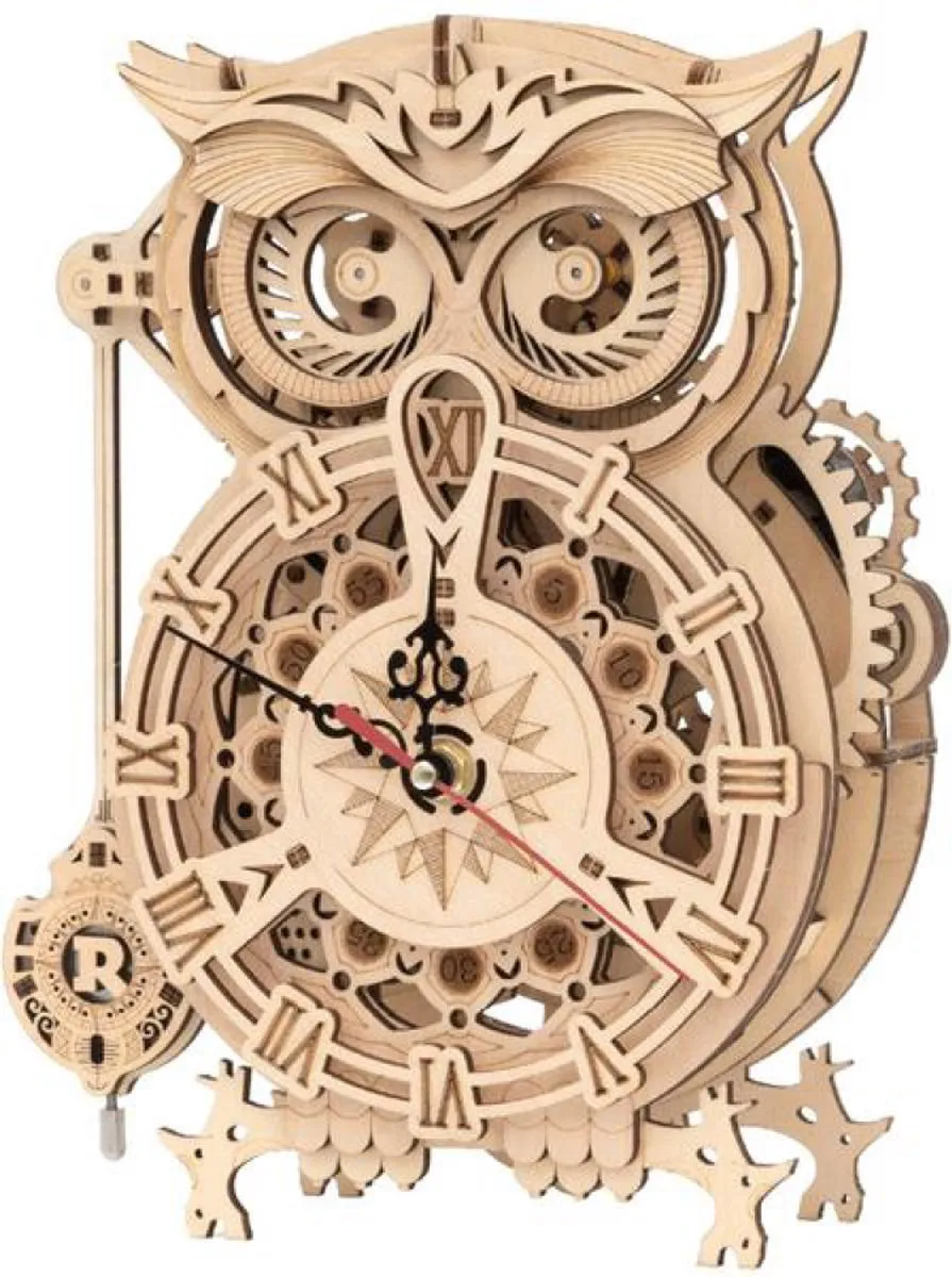 Robotime 3D puzzel modelbouw pakket Uil-klok bouwpakket (LK503) speelgoed