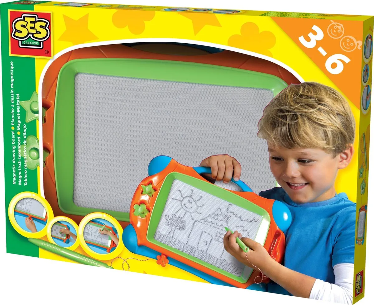 SES - Magnetisch tekenbord - 25x34cm - met pen en 2 stempels speelgoed